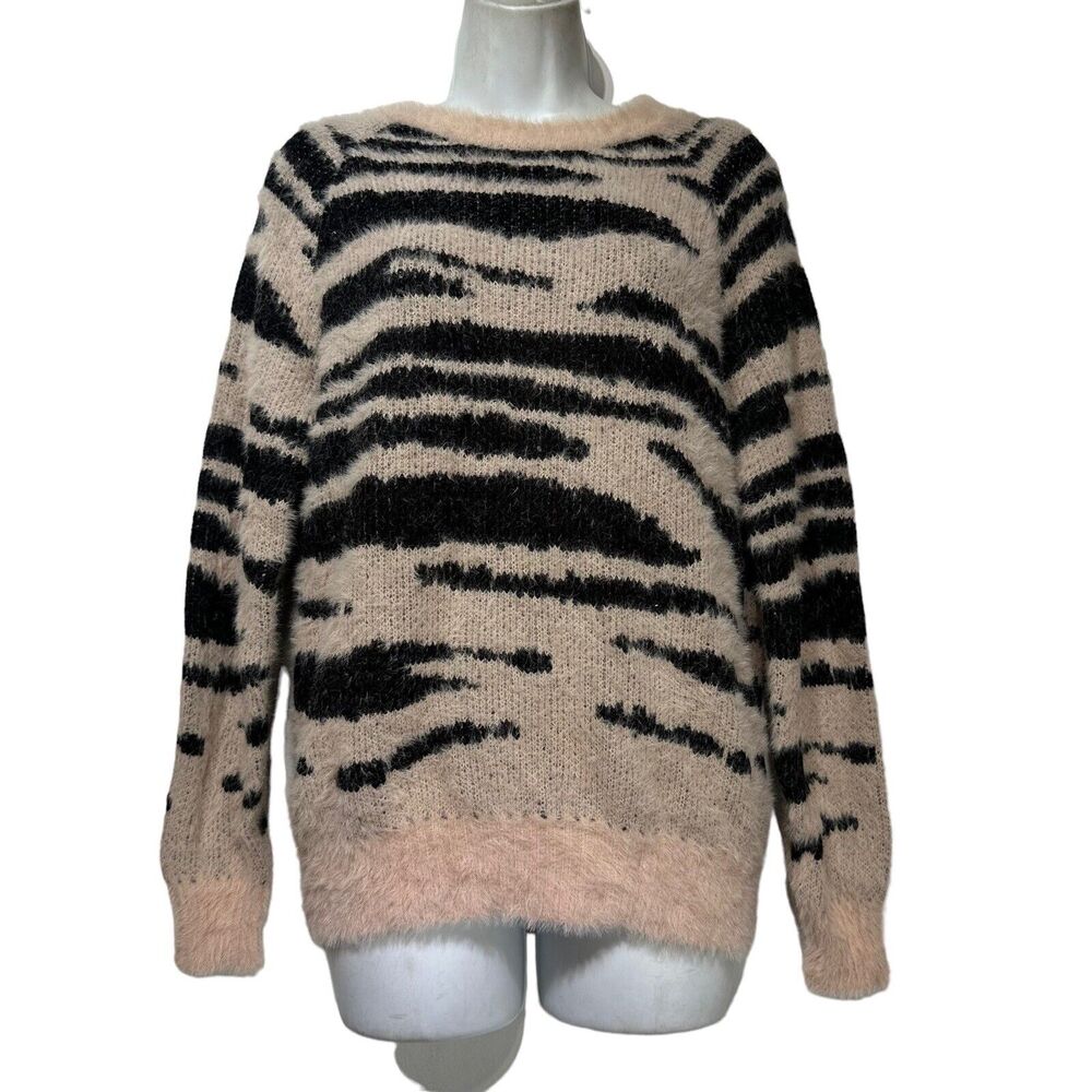 Cotton Emporium Women’s Size L Pink Black Animal Print Sweater